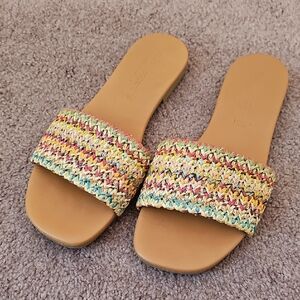 Multicolor Woven Leather Slide Sandals